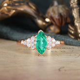 1CT Marquise Cut 2 Prong Emerald Cluster Engagement Anniversary Ring